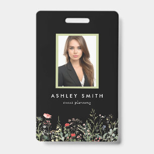 Black Wildflower Meadow ID Badge