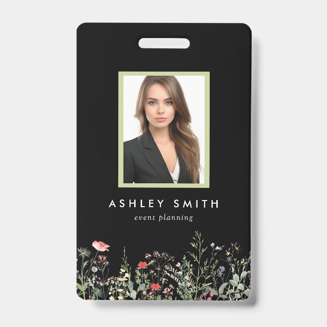 Black Wildflower Meadow ID Badge (Front)
