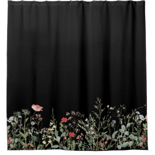 Black Wildflower Shower Curtain