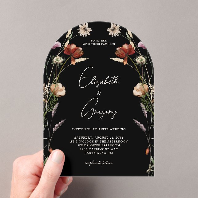 Black Wildflower Wedding Acrylic Invitations (Insitu (Handheld))