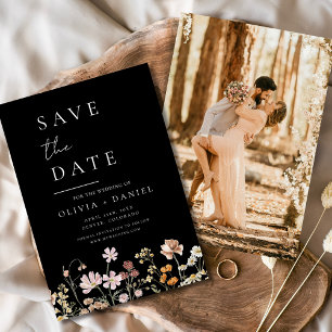 Black Wildflowers Photo Boho Save the Date