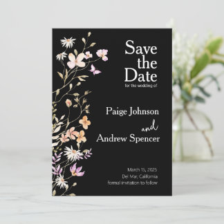 Black Wildflowers Wedding Save the Date Invitation