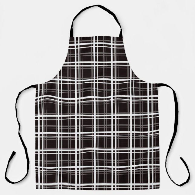 Black Windowpane Plaid Grid Stripes Pattern Design Apron (Front)