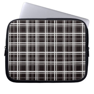 Black Windowpane Plaid Grid Stripes Pattern Design Laptop Sleeve