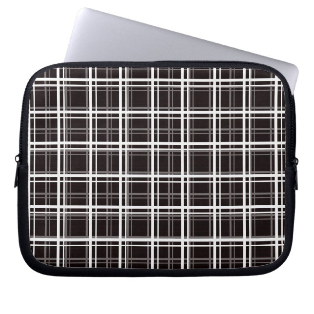 Black Windowpane Plaid Grid Stripes Pattern Design Laptop Sleeve (Front)