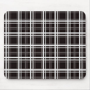 Black Windowpane Plaid Grid Stripes Pattern Design Mouse Mat