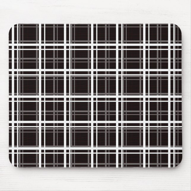 Black Windowpane Plaid Grid Stripes Pattern Design Mouse Mat (Front)