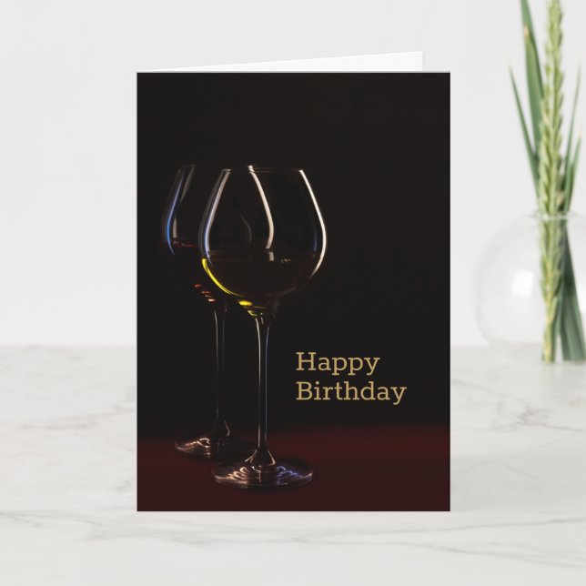 Black Wine Glass Happy Birthday Card (Front)