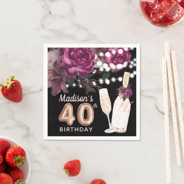 Black Wine Luxury 40th Birthday Personalised Napkin (Insitu)