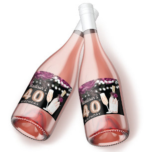 Black Wine Luxury 40th Birthday Personalised Sparkling Wine Label