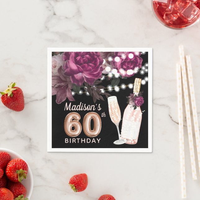 Black Wine Luxury 60th Birthday Personalised  Napkin (Insitu)