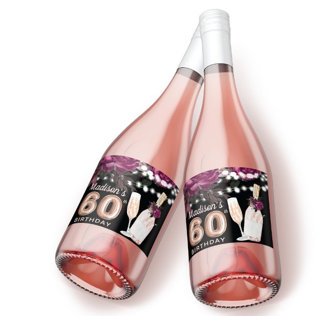 Black Wine Luxury 60th Birthday Personalised Sparkling Wine Label (Creator Uploaded)