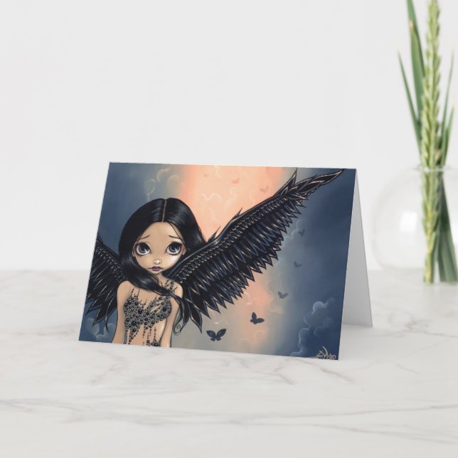 "Black Winged Angel" Greeting Card (Front)