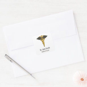 Black Wings Classy Medical Elegant Gold Caduceus Square Sticker