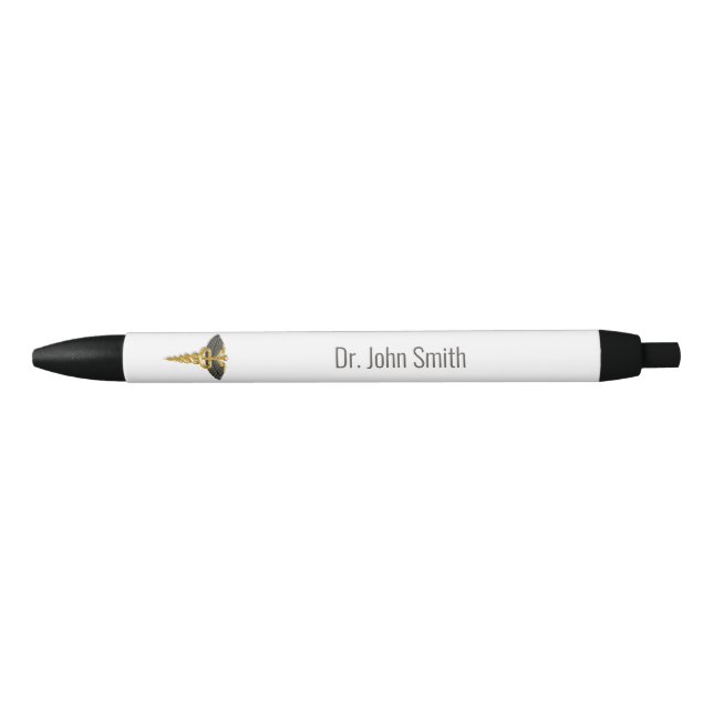 Black Wings Elegant Gold Caduceus Classy Medical Black Ink Pen (Front)