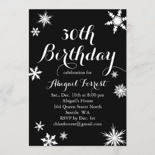 Black Winter 30th Birthday Invitation