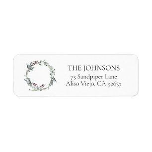 Black Winter Botanical Wreath Return Address Label
