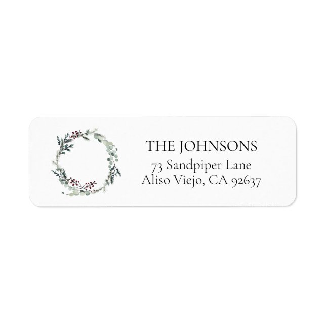 Black Winter Botanical Wreath Return Address Label (Front)