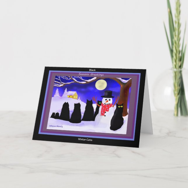 Black Winter cats Christmas cards (Front)