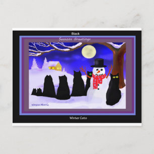 Black Winter cats Christmas cards