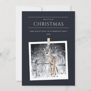 BLACK WINTER PHOTO SNOW DEER MERRIEST CHRISTMAS HOLIDAY CARD