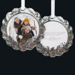 Black Winter Pine Merry Christmas Photo Wreath Tree Decoration Card<br><div class="desc">Spread a bit of holiday cheer and immortalise your precious family moments with the Black Winter Pine Merry Christmas Photo Wreath Ornament Card! You can you as gift tag as well as a christmas card ornament for your loved ones christmas tree. With a contemporary black circle wreath adorned with winter...</div>