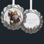 Black Winter Pine Merry Christmas Photo Wreath Tree Decoration Card<br><div class="desc">Spread a bit of holiday cheer and immortalise your precious family moments with the Black Winter Pine Merry Christmas Photo Wreath Ornament Card! You can you as gift tag as well as a christmas card ornament for your loved ones christmas tree. With a contemporary black circle wreath adorned with winter...</div>