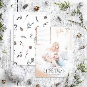 Black Winter Pinecone Merry Christmas Photo  Holid Holiday Card