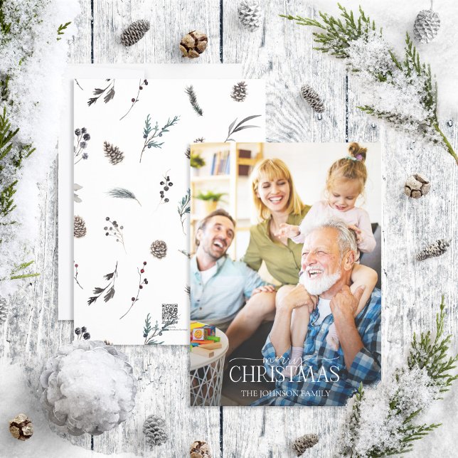 Black Winter Pinecone Merry Christmas Photo Holida Holiday Card (Creator Uploaded)