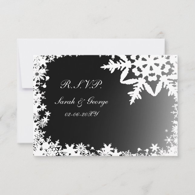 black winter wedding rsvp standard 3.5 x 5 card (Front)