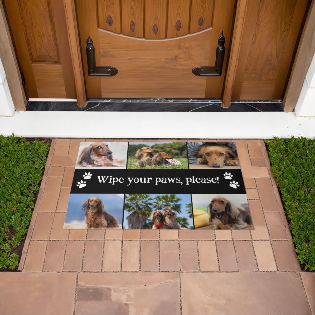Black Wipe Your Paws 6 Dog Photos Doormat (Outdoor)