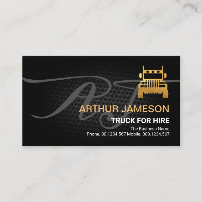 Black Wire Mesh Vignette Gold Truck Driver Business Card (Front)