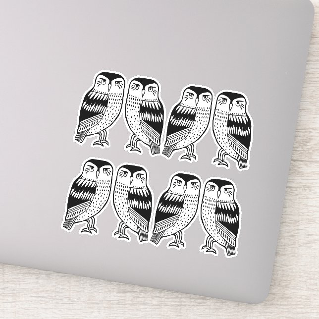 Black Wise Owls Line Drawing Art (Detail)