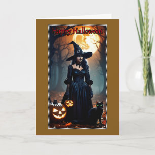Black Witch, Black Cat Halloween Card