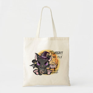 Black Witch Cat Halloween Cat Tote Bag