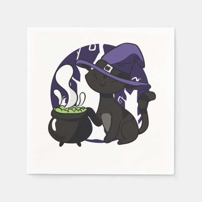 Black Witch Cat Napkin (Front)