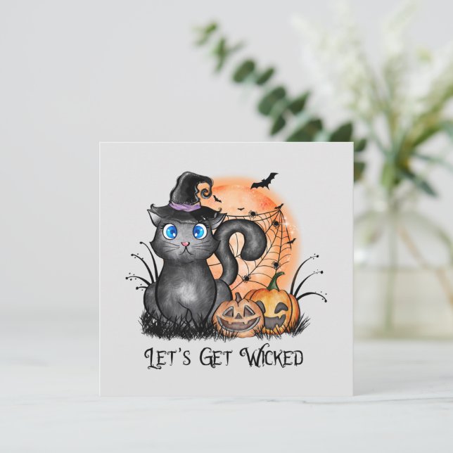 Black Witch Cat with Spider Web & Jack-O'-Lanterns (Standing Front)