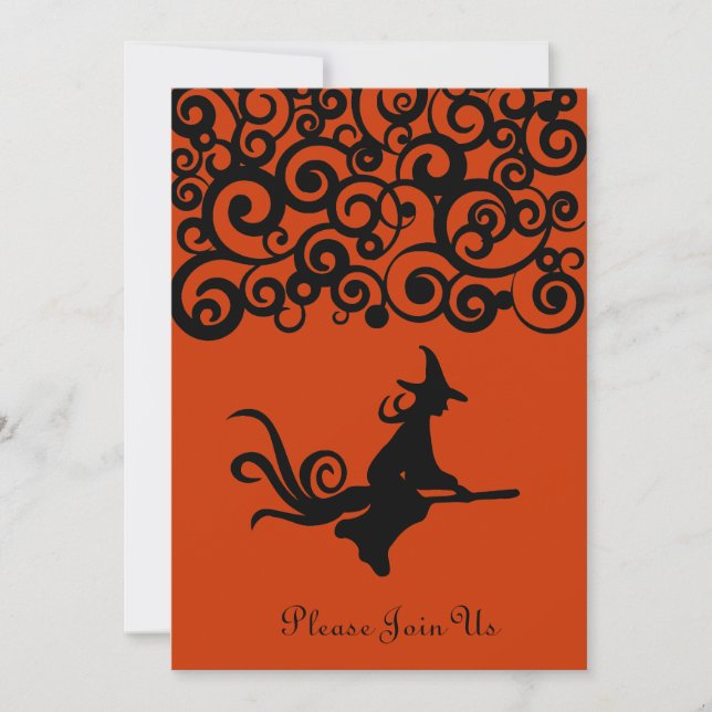 Black Witch Halloween Orange Invitation (Front)