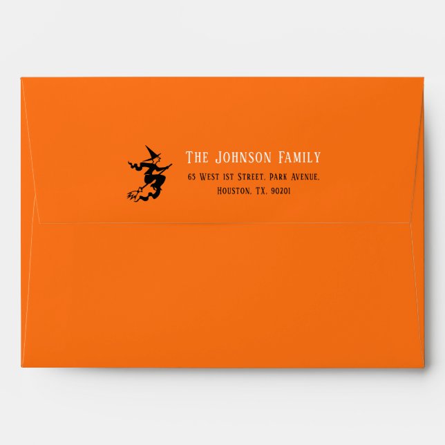 Black Witch Halloween Party Orange Return Address Envelope (Back (Top Flap))