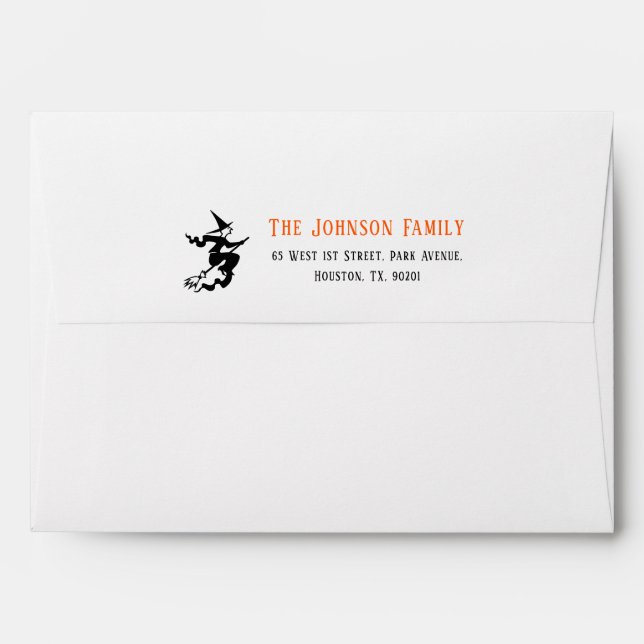 Black Witch Halloween Party White Return Address Envelope (Back (Top Flap))