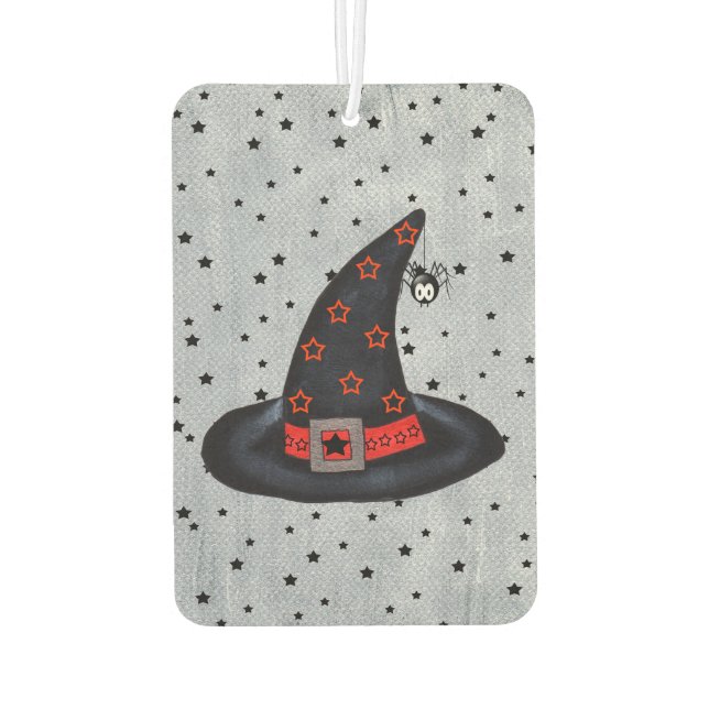Black Witch Hat Stars Cute Spider Halloween Car Air Freshener (Back)