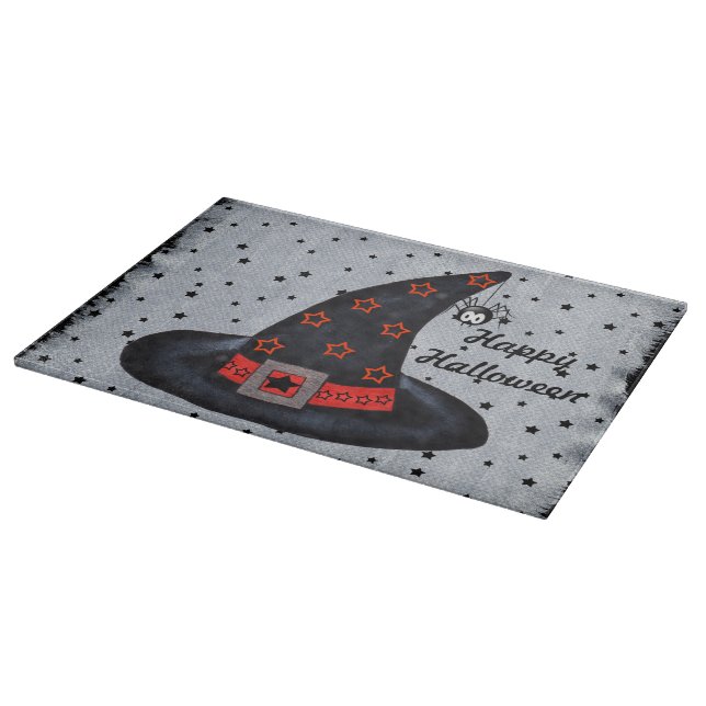 Black Witch Hat Stars Cute Spider Halloween Cutting Board (Corner)