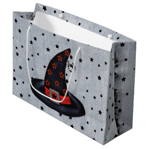 Black Witch Hat Stars Cute Spider Halloween Large Gift Bag