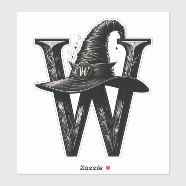 Black Witch Hat Witchy Letter W Custom Initial  (Sheet)