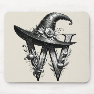 Black Witch Hat Witchy Letter W Custom Initial  Mouse Mat