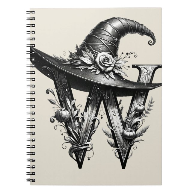 Black Witch Hat Witchy Letter W Magic Spell Notebook (Front)