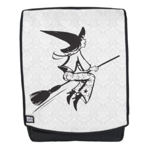 Black Witch Illustration White Damask Backpack