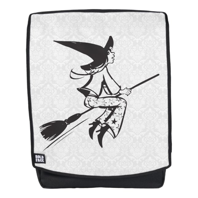 Black Witch Illustration White Damask Backpack (Front)