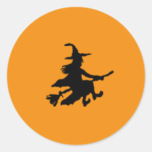 Black witch on Orange Classic Round Sticker