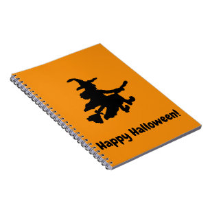 Black Witch on Orange - Happy Halloween Notebook